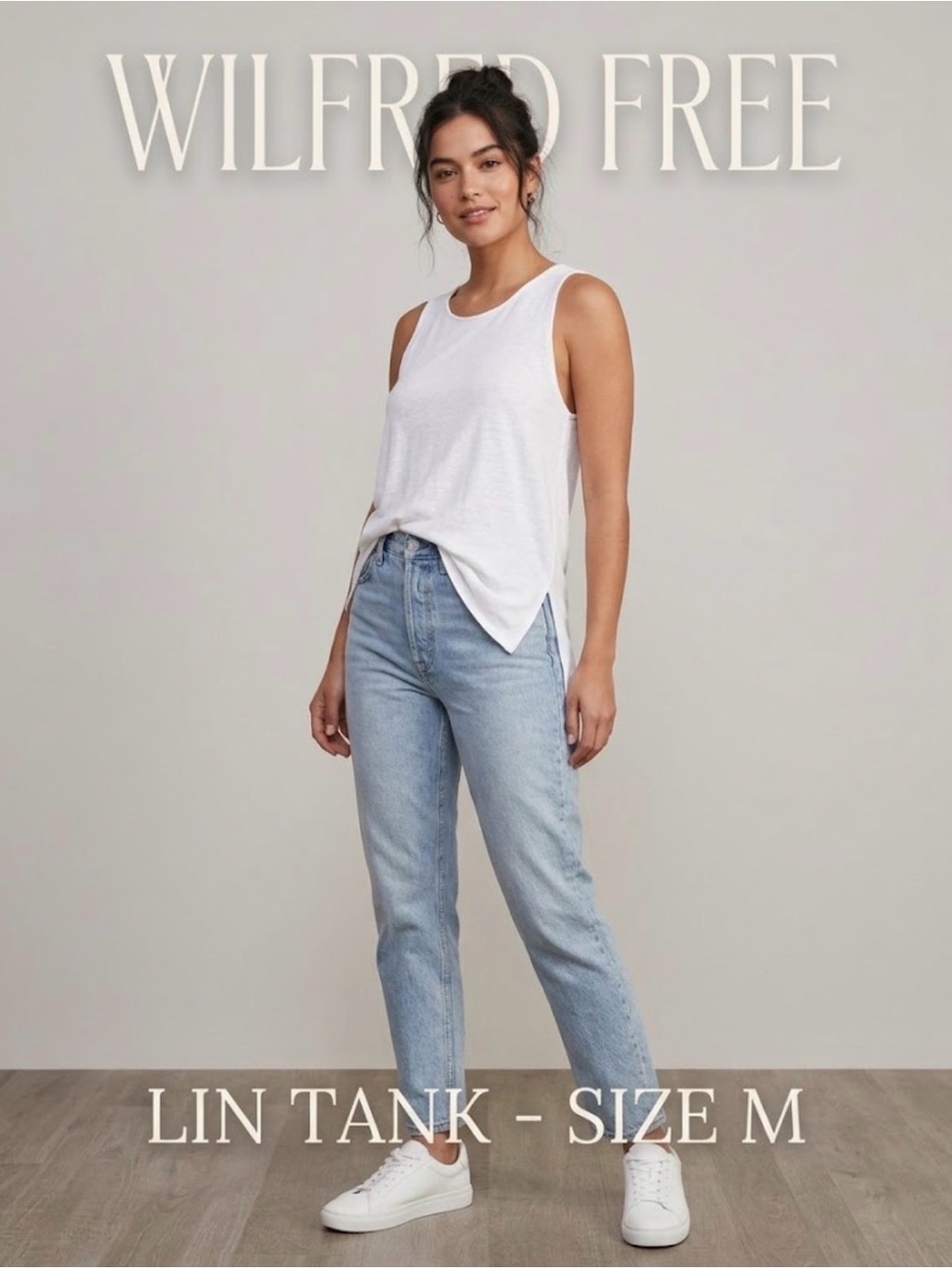 Wilfred Free Aritzia White Lin Tank Top High Neck Side Slits Sz Medium